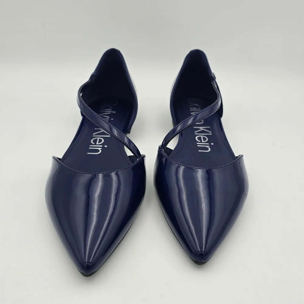 Calvin Klein Women's Sannie Pointy Toe Dress Flats, Blue Patent Leather, Sz 9.5M - Picture 3 of 11